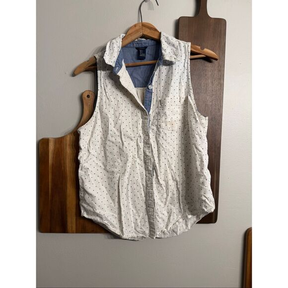 Forever 21 blue and white dot print button up tank Small - Picture 1 of 4